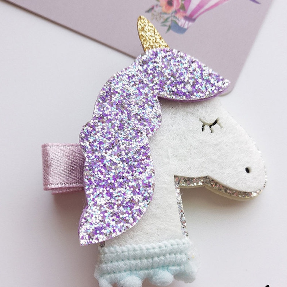 Purple Glitter Unicorn Star Barrette Hair Clip Set - Picture 2 of 8